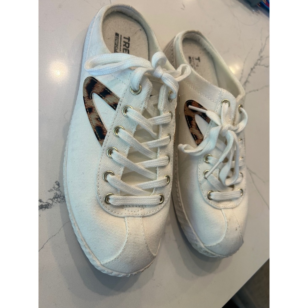 Tretorn Easy Nylite Mules White Leopard Print Canvas Slip On Sneakers 7.5